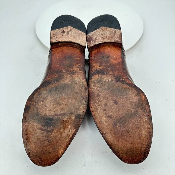 HH Brown Men Size 10.5D Brown Leather Cap Toe Brogue Oxford Dress Shoes - Picture 8 of 13